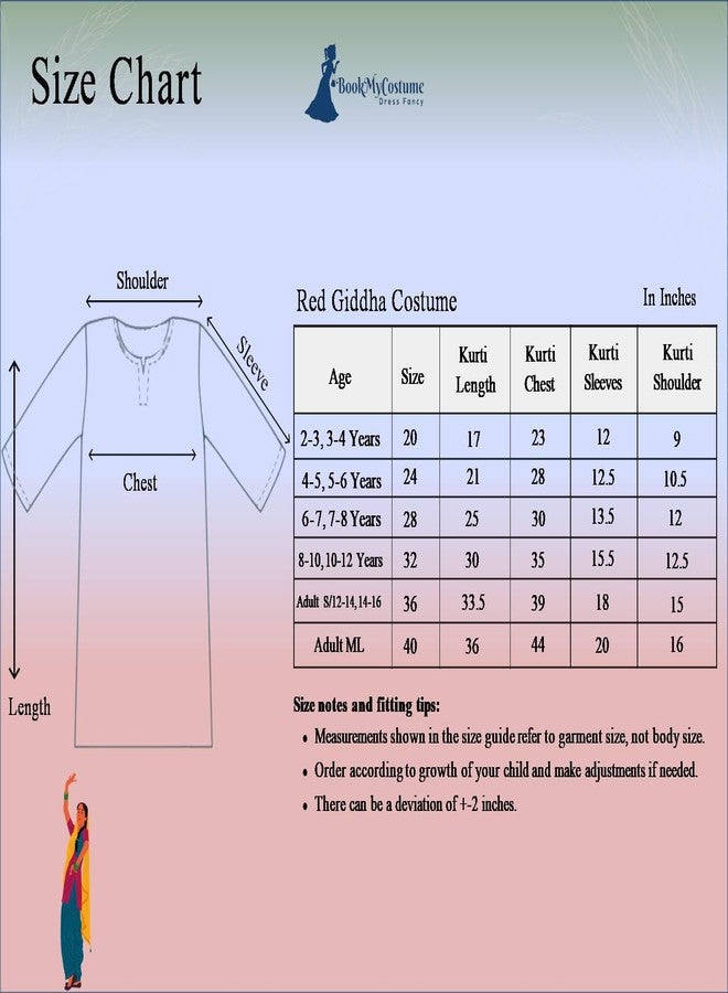 BookMyCostume Punjabi Giddha Baisakhi Folk Dance Costume for Girls and Females | Golden & Red | Without Jewellery 10-12 Years - Image 5